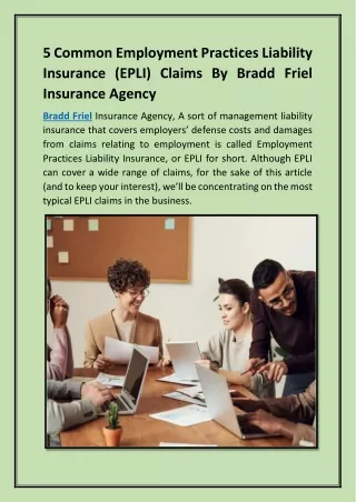5 Common Employment Practices Liability Insurance (EPLI) Claims By Bradd Friel Insurance Agency