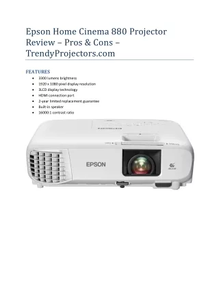 Epson Home Cinema 880 Projector Review - Pros & Cons