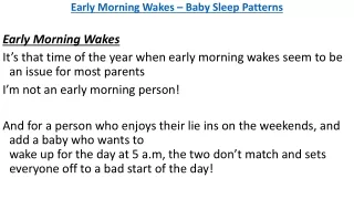 Early Morning Wakes – Baby Sleep Patterns