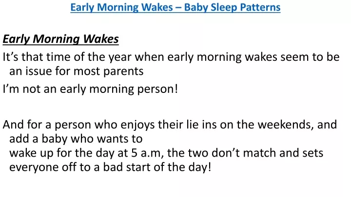 early morning wakes baby sleep patterns