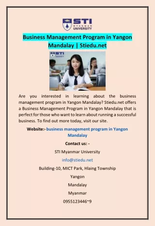 Business Management Program in Yangon Mandalay | Stiedu.net