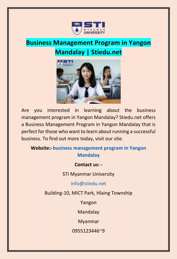 business management program in yangon mandalay