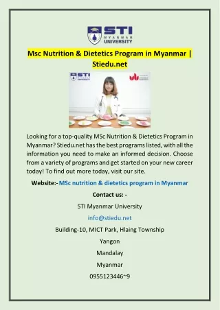 msc nutrition dietetics program in myanmar stiedu