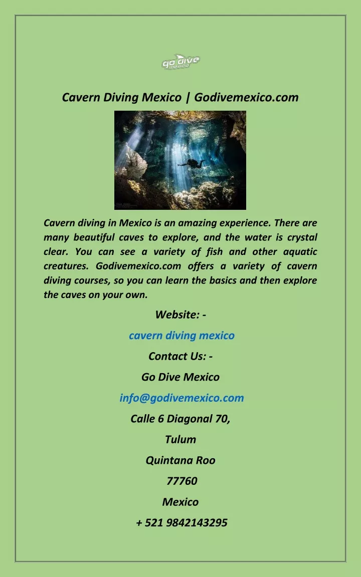 cavern diving mexico godivemexico com