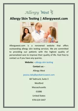 Allergy Skin Testing  Allergywest