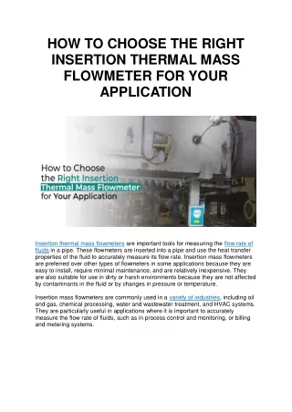HOW TO CHOOSE THE RIGHT INSERTION THERMAL MASS FLOWMETER FOR YOUR APPLICATION