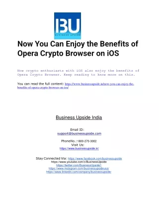 Now You Can Enjoy the Benefits of Opera Crypto Browser on iOS