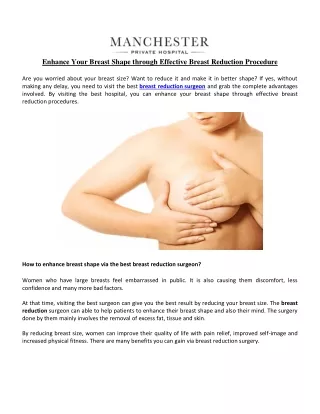 Enhance Your Breast Shape Through Effective Breast Reduction Procedure