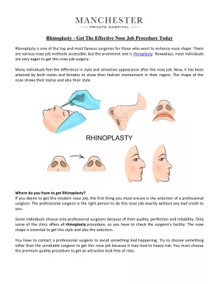 Rhinoplasty - Get The Effective Nose Job Procedure Today