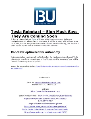 Tesla Robotaxi  Elon Musk Says They Are Coming Soon