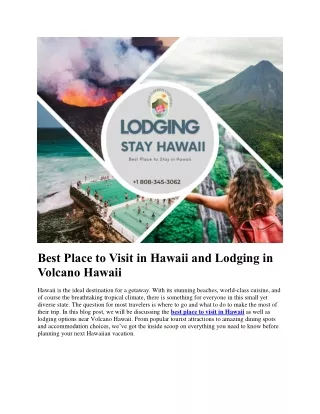 Best Place to Visit in Hawaii and Lodging in Volcano Hawaii