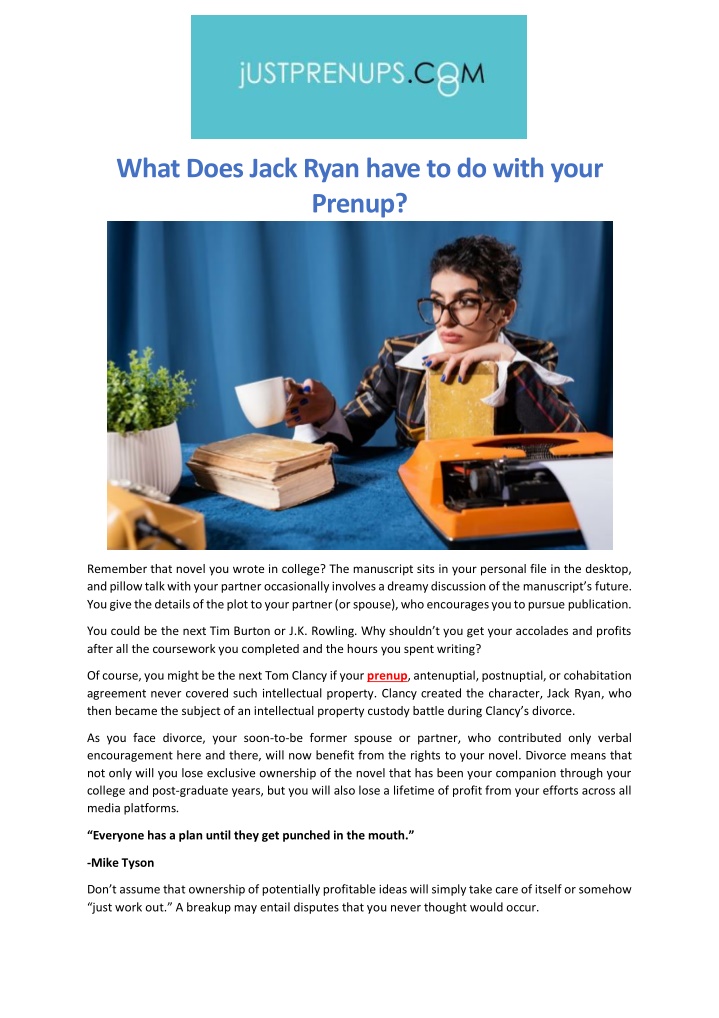 what does jack ryan have to do with your prenup