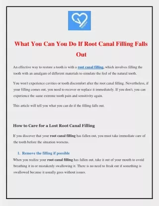 What You Can You Do If Root Canal Filling Falls Out