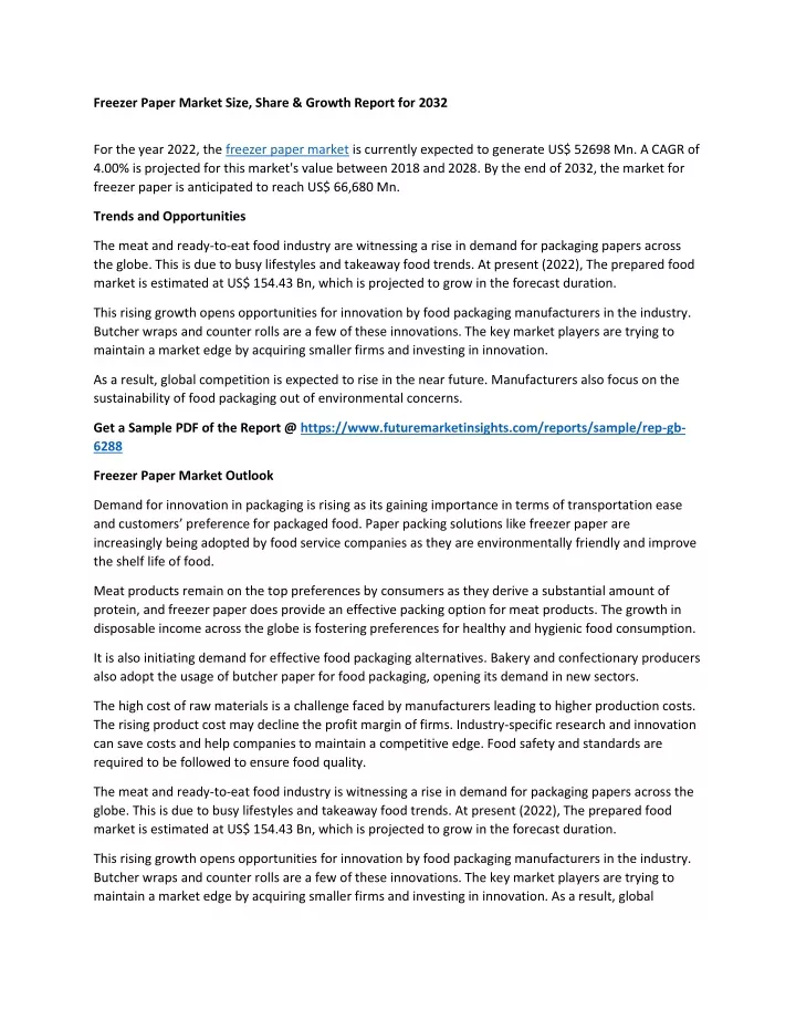 freezer paper market size share growth report