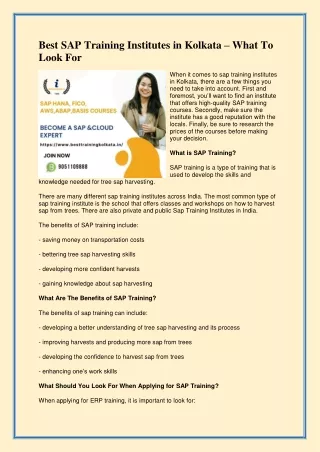 Best SAP Training Institutes in Kolkata – What To Look For