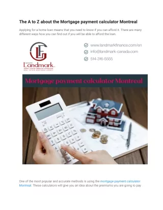The A to Z about the Mortgage payment calculator Montreal