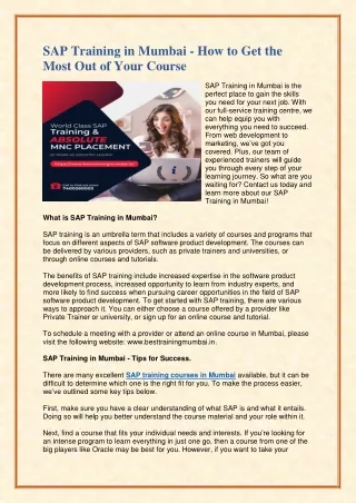SAP Training in Mumbai - How to Get the most out of Your Course