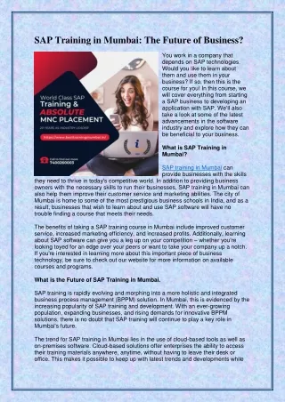 SAP Training in Mumbai The Future of Business