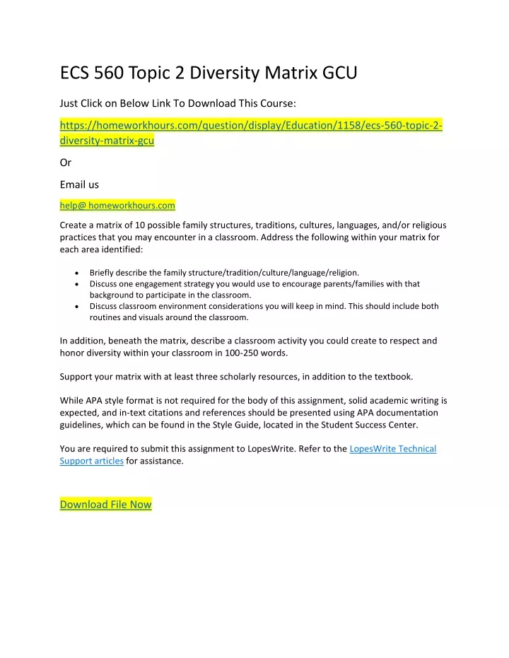 ecs 560 topic 2 diversity matrix gcu