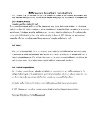 HR Management Consulting In Hyderabad India