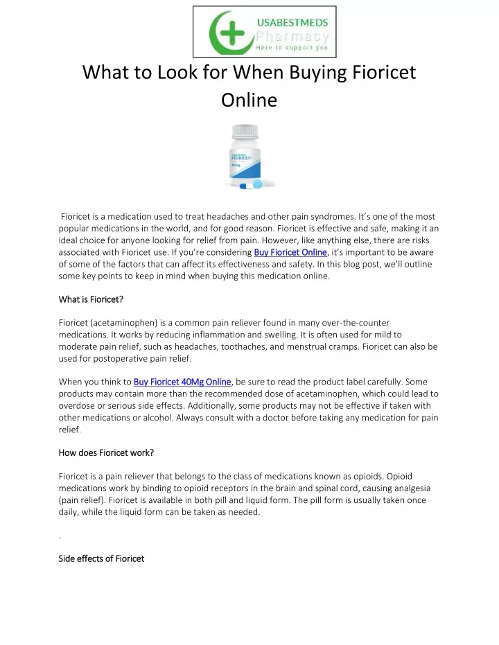 what to look for when buying fioricet online