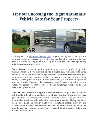 Tips for Choosing the Right Automatic Vehicle Gate for Your Property