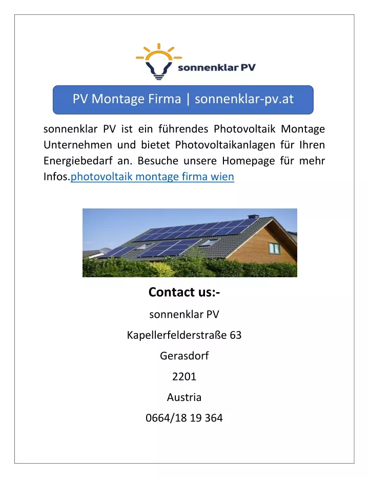 pv montage firma sonnenklar pv at