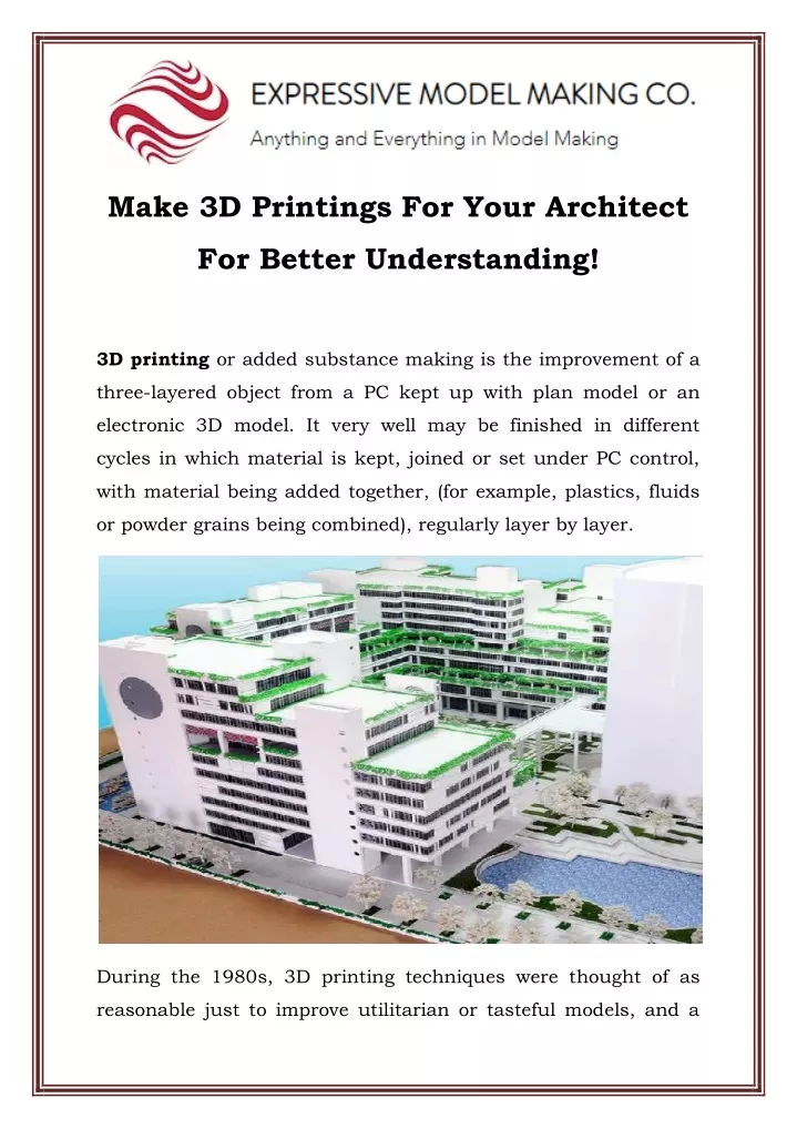 make 3d printings for your architect