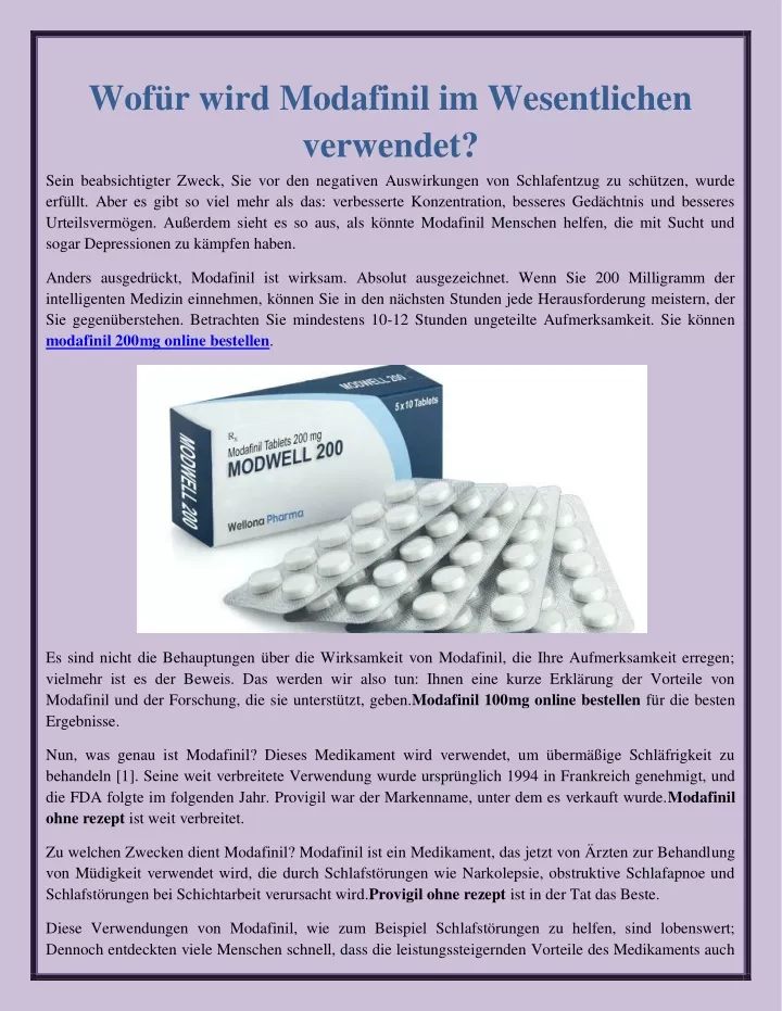 wof r wird modafinil im wesentlichen verwendet