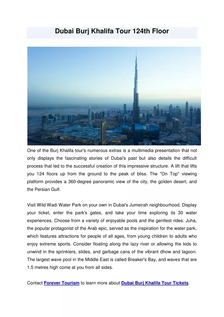 Ppt - Dubai Burj Khalifa Tour 124th Floor Powerpoint Presentation, Free 