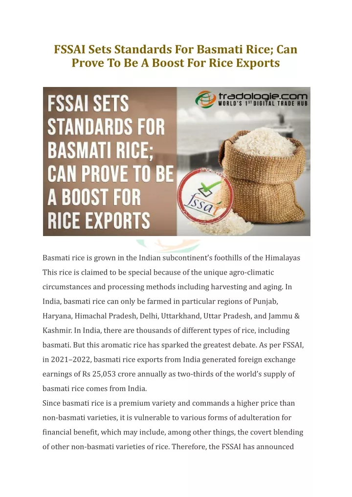 fssai sets standards for basmati rice can prove