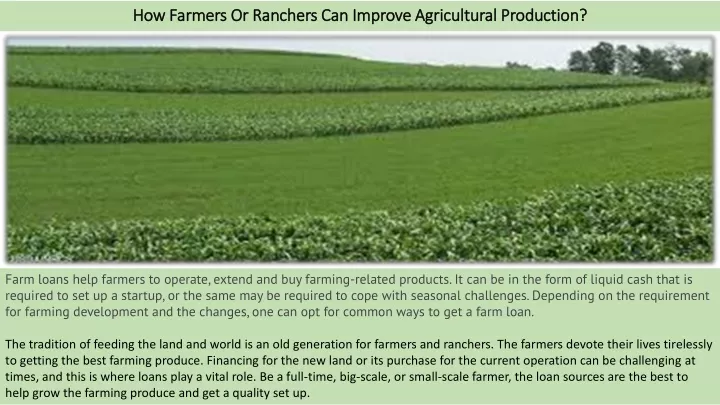 how farmers or ranchers can improve agricultural production
