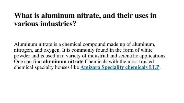 what is aluminum nitrate and their uses in various industries