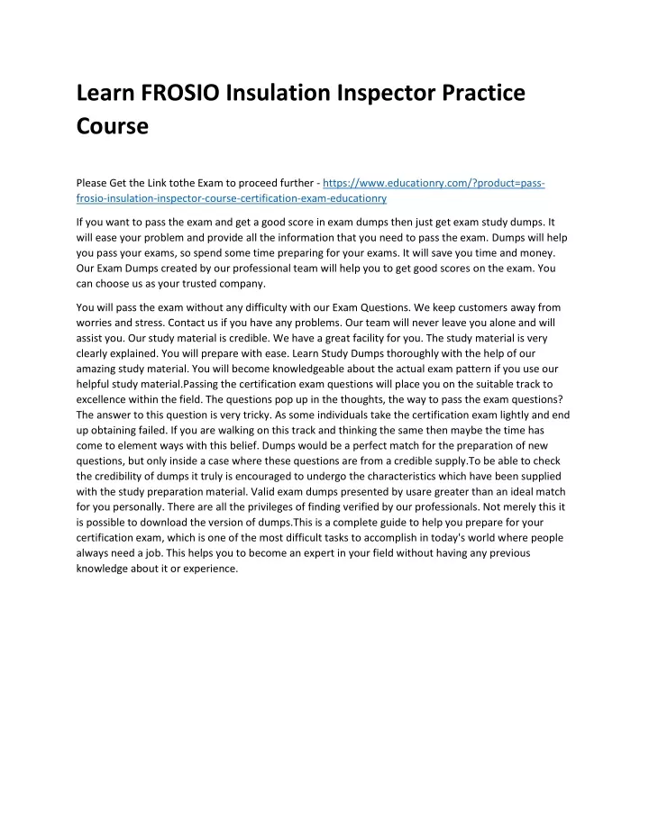 learn frosio insulation inspector practice course