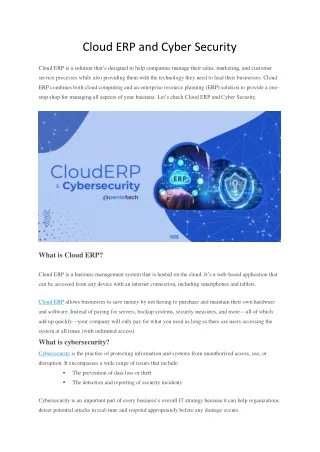Cloud ERP and Cyber Security - Penieltech