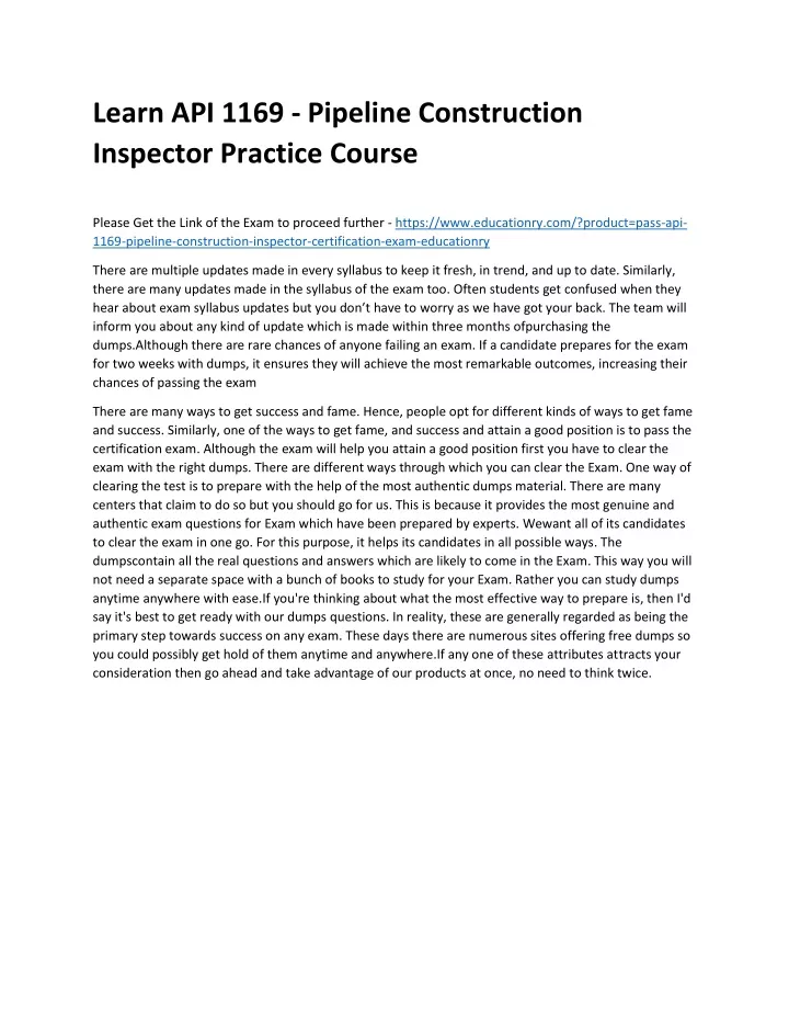 learn api 1169 pipeline construction inspector