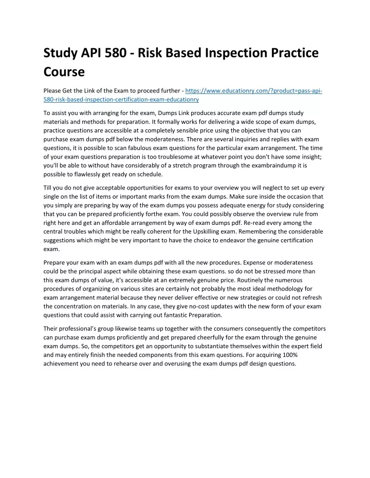 study api 580 risk based inspection practice