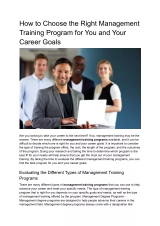 How to Choose the Right Management Training Program for You and Your Career Goals