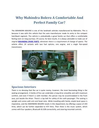 Why Mahindra Bolero A Comfortable And Perfect Family Car