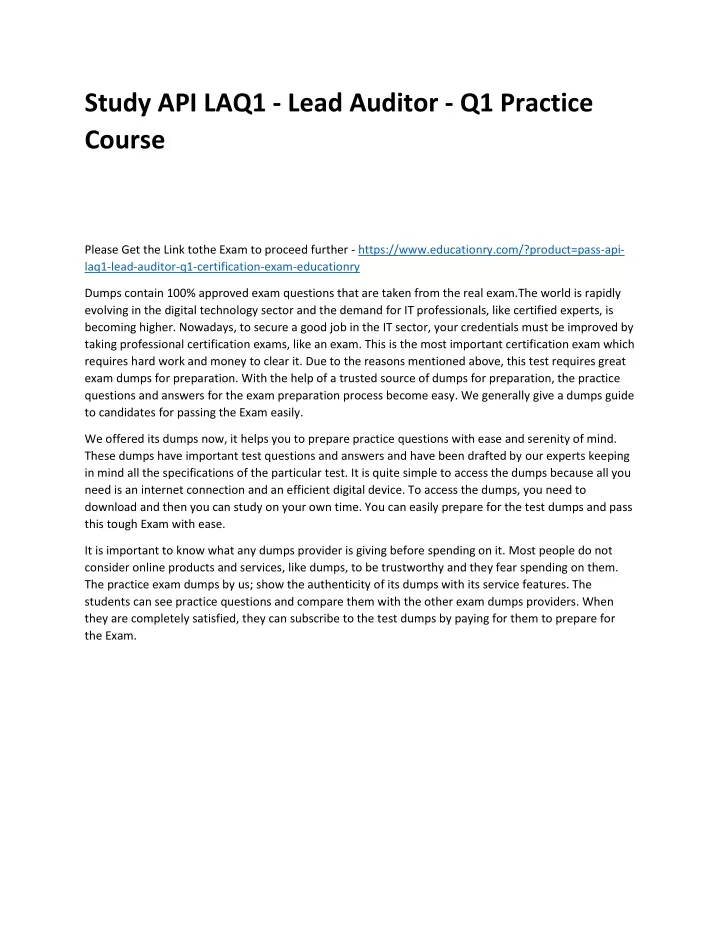 study api laq1 lead auditor q1 practice course