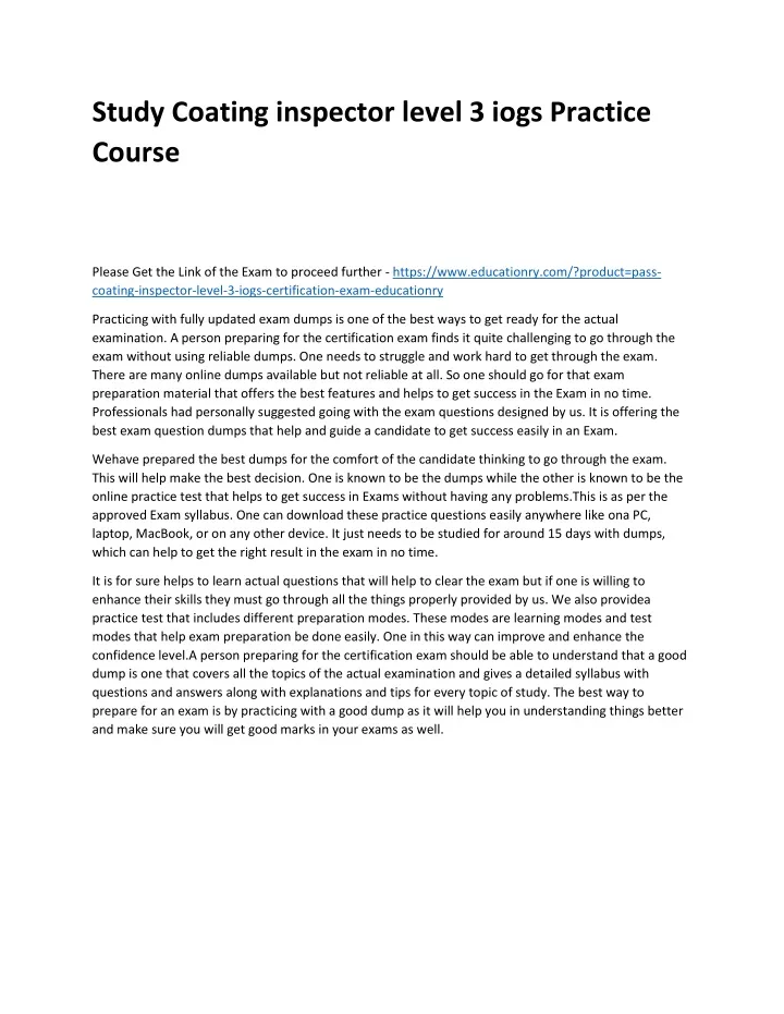 study coating inspector level 3 iogs practice