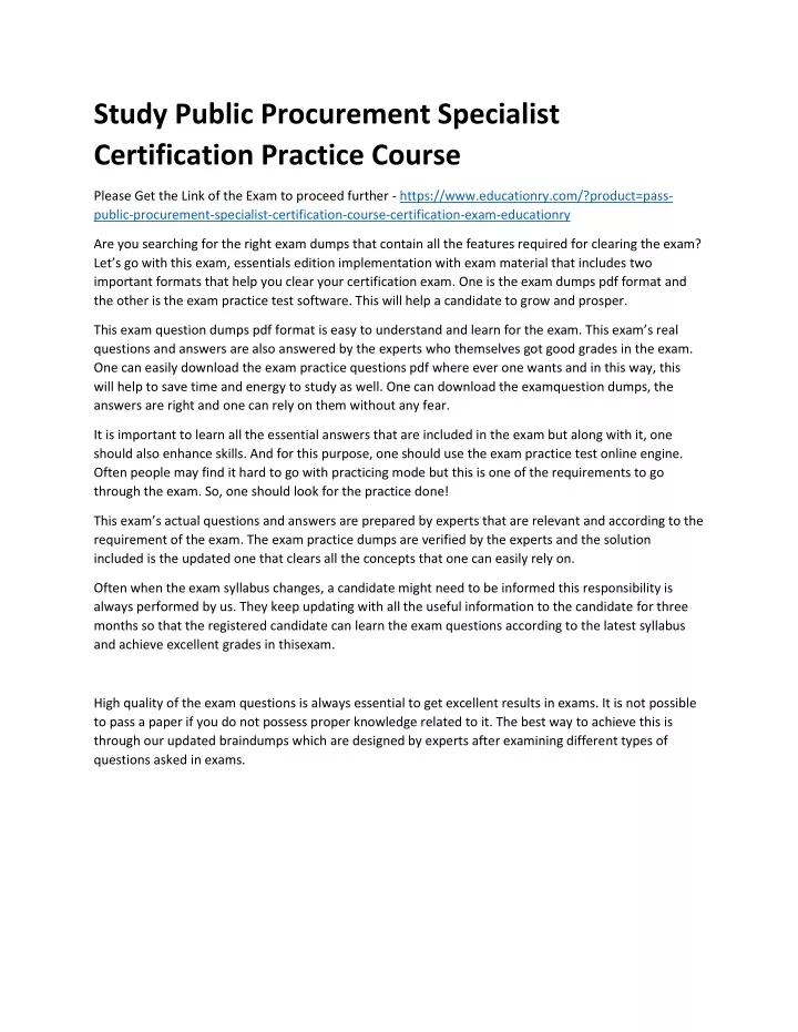 study public procurement specialist certification