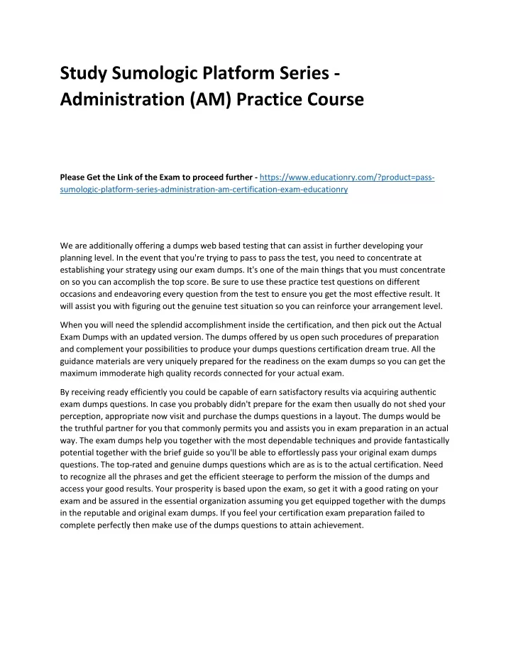 study sumologic platform series administration