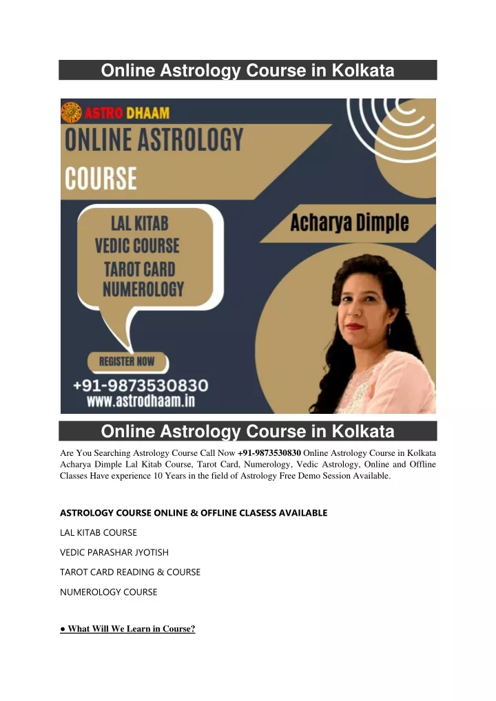 online astrology course in kolkata