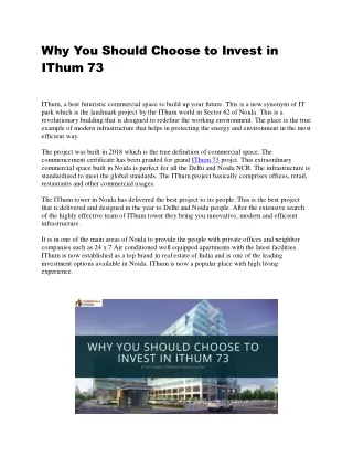Why You Should Choose to Invest in IThum 73