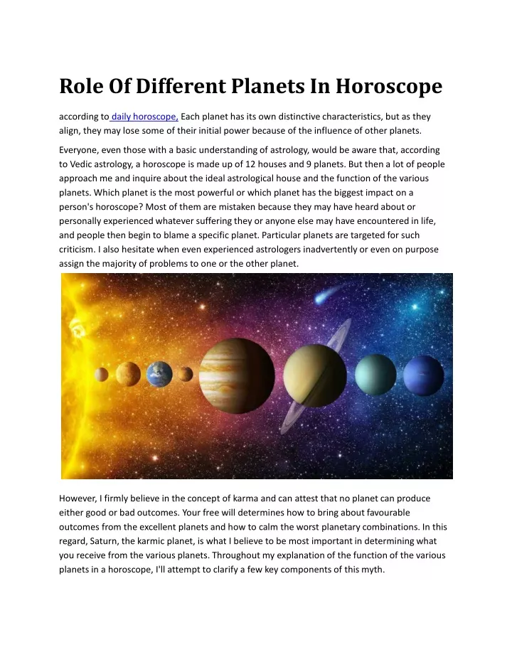 role of different planets in horoscope according