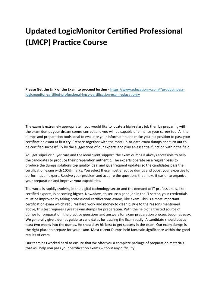 updated logicmonitor certified professional lmcp