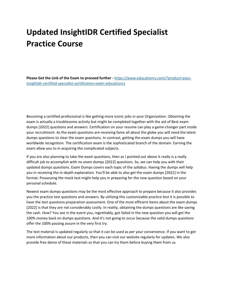 updated insightidr certified specialist practice