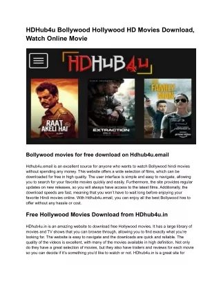 HDHub4u Bollywood Hollywood HD Movies Download, Watch Online Movies