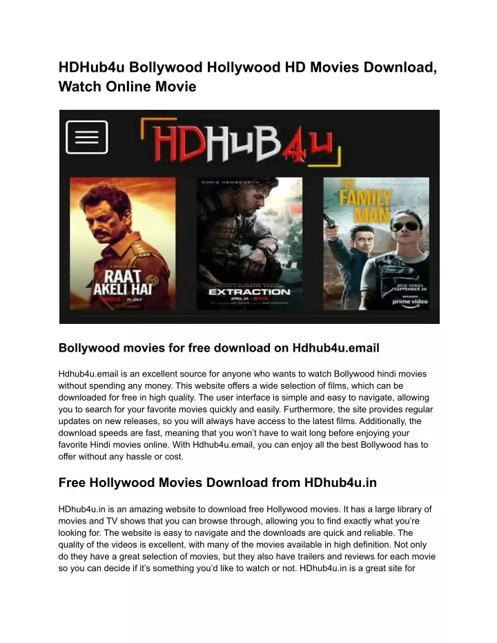 PPT HDHub4u Bollywood Hollywood HD Movies Download, Watch Online